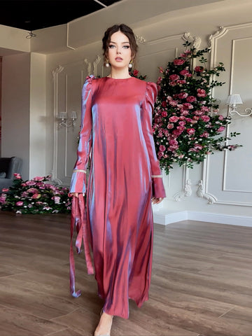 Woochic robe à manches longues col en rond scintillantes ourlet rose S